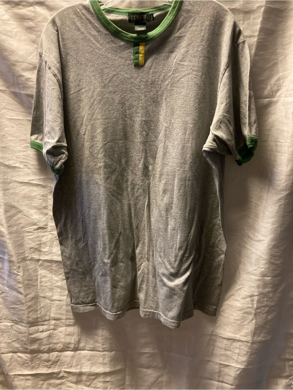 J. Crew Light Gray Short Sleeve Tee with Green Trim